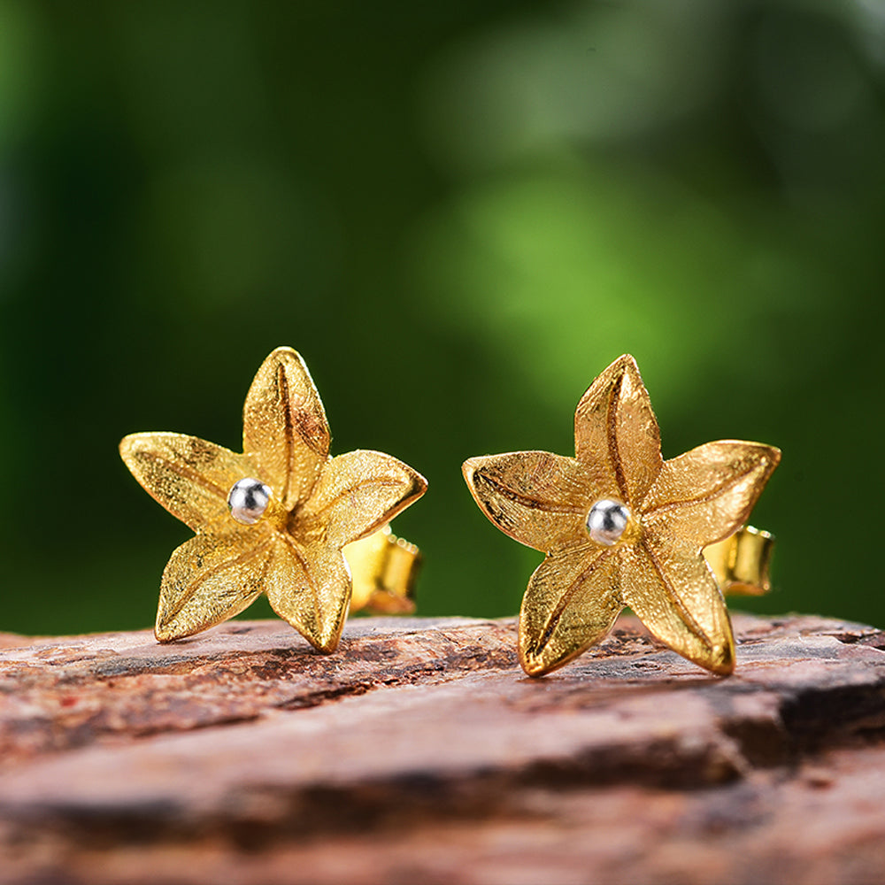 Kleine zarte Blume Ohrstecker, 925 Sterling Silber, 18K Gold