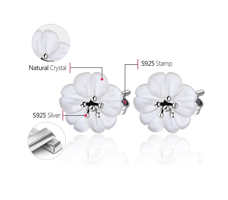 Handmade delicate earrings "Flower in the Rain", 925 silver, crystal