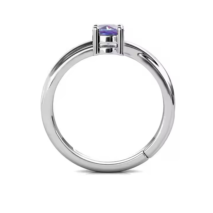 Minimalist adjustable ring with alexandrite, 925 silver, 18K rose gold