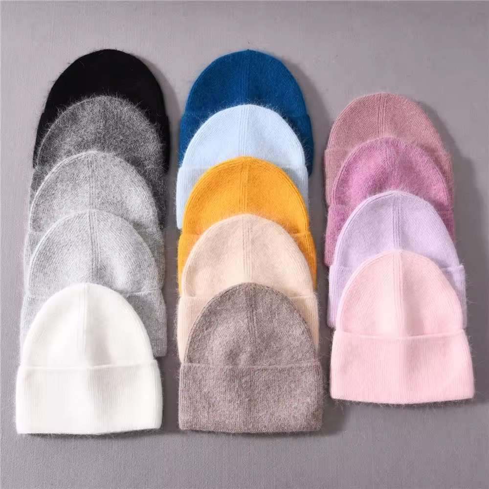 Warm, soft and fluffy hat made of merino wool and angora wool, dark grey