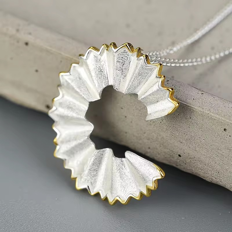 Necklace with pencil shavings pendant, 925 Sterling silver, 18K gold