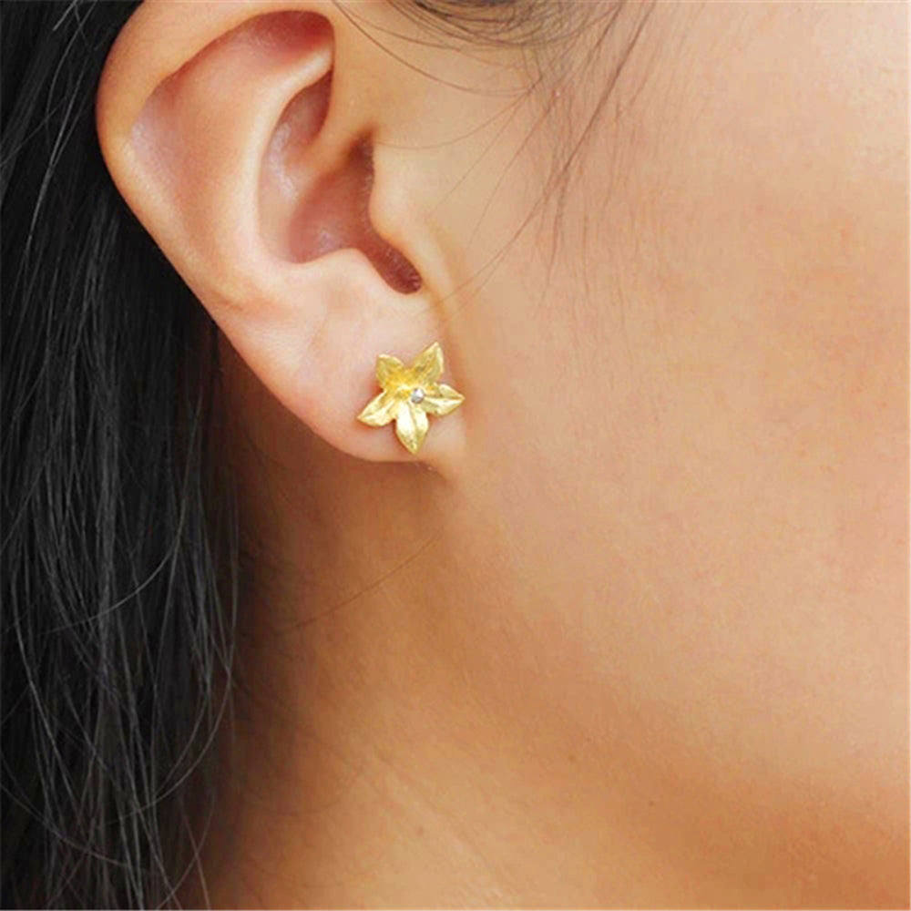 Kleine zarte Blume Ohrstecker, 925 Sterling Silber, 18K Gold