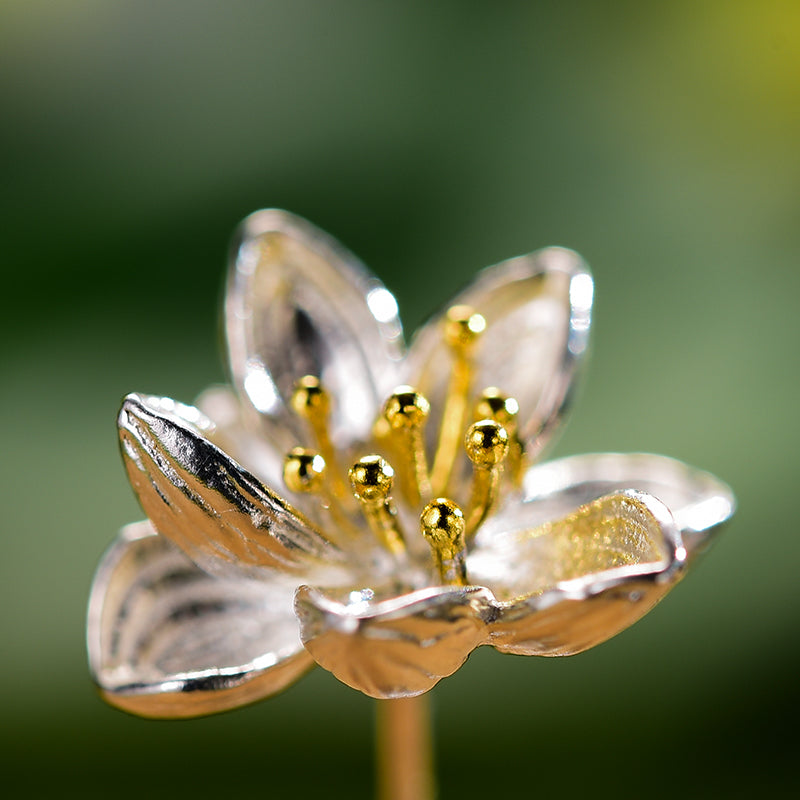Lotus Flower Stud Earrings, 925 Silver, 18K Gold