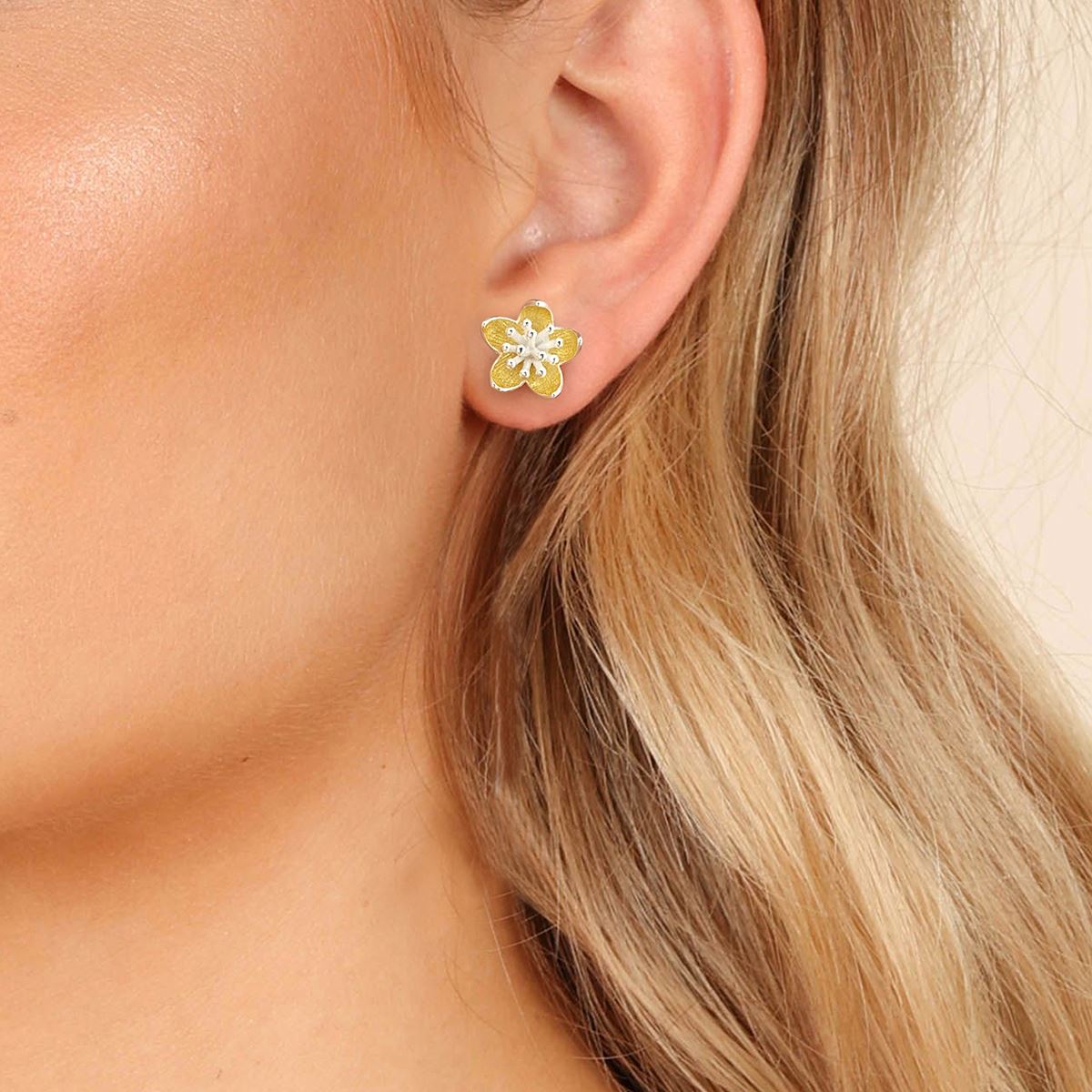 925 Sterling Silber 18K vergoldet, handgefertigte Kirschbluten Ohrringe