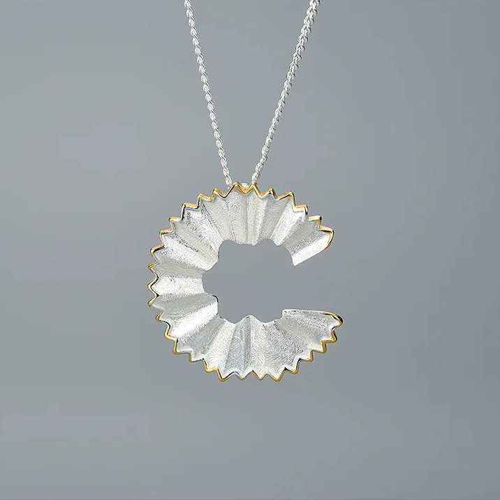 Necklace with pencil shavings pendant, 925 Sterling silver, 18K gold