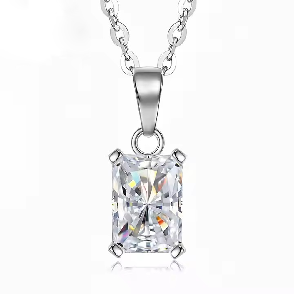 Kette mit 1 Ct Moissanit Anhänger Baguette, 925 Sterling Silber