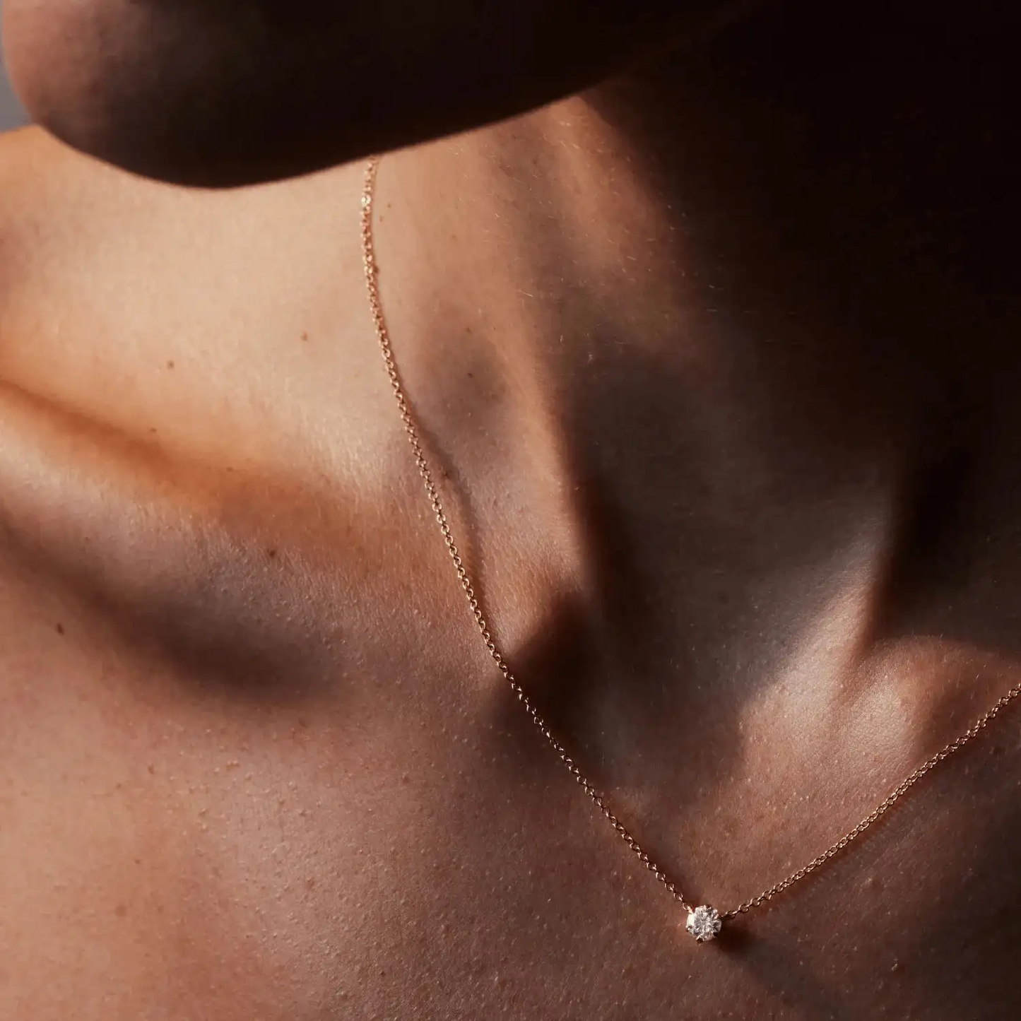 Minimalist necklace with zirconia diamond pendant, 925 silver, 18K gold