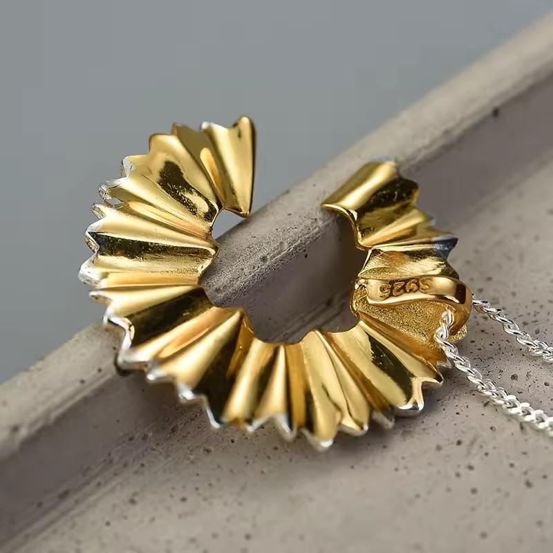 Necklace with pencil shavings pendant, 925 Sterling silver, 18K gold