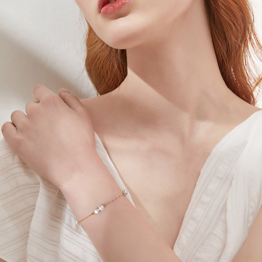 Vergoldetes Armband mit Süßwasserperlen – 925 Sterling Silber, 14K Gold