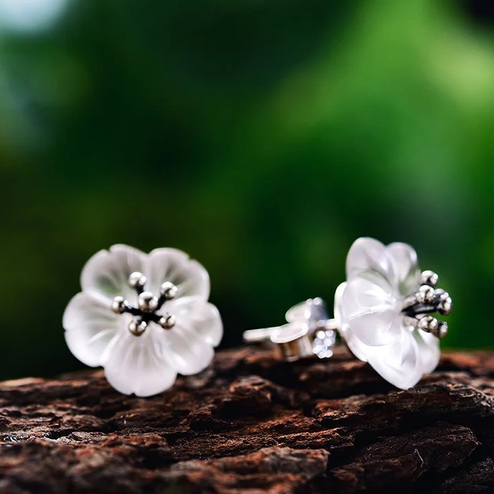 Handmade delicate stud earrings "Flower in the rain"