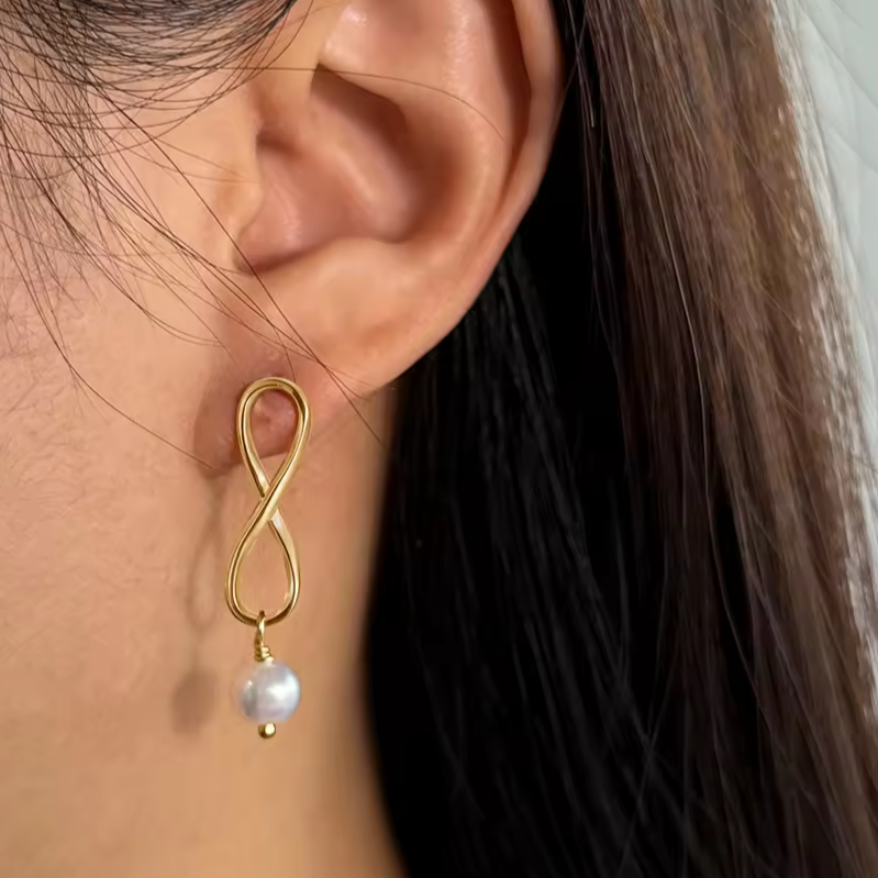 Earrings Elegant simplicity with infinity sign and pearl