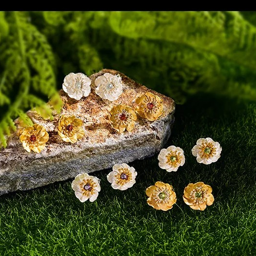 Handmade stud earrings "Blooming Anemone" with topaz