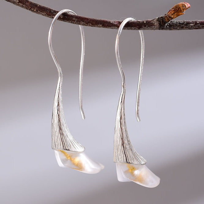 Handmade Crystal Calla Lily Earrings, 925 Silver, 18K Gold