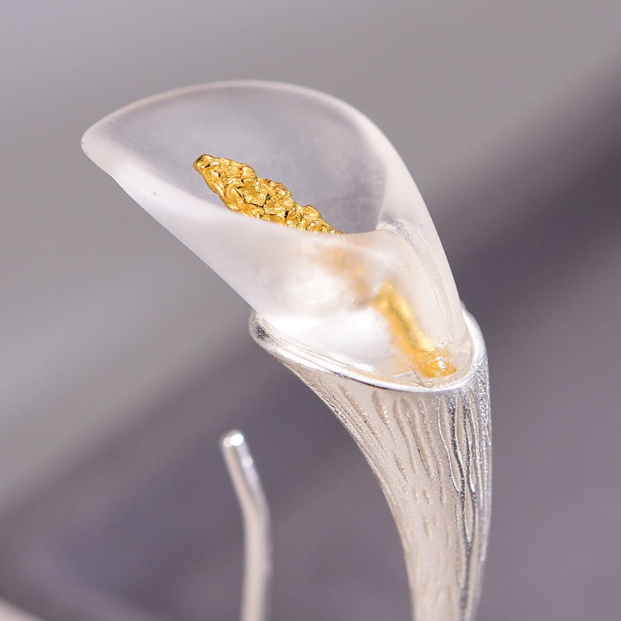 Handmade Crystal Calla Lily Earrings, 925 Silver, 18K Gold