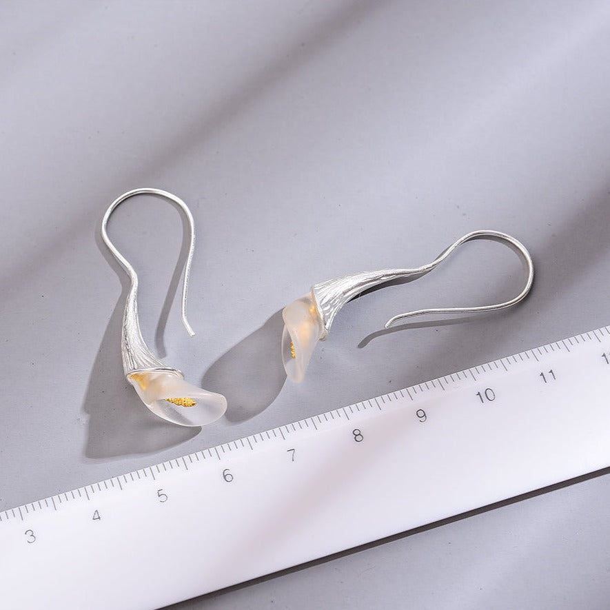 Handmade Crystal Calla Lily Earrings, 925 Silver, 18K Gold