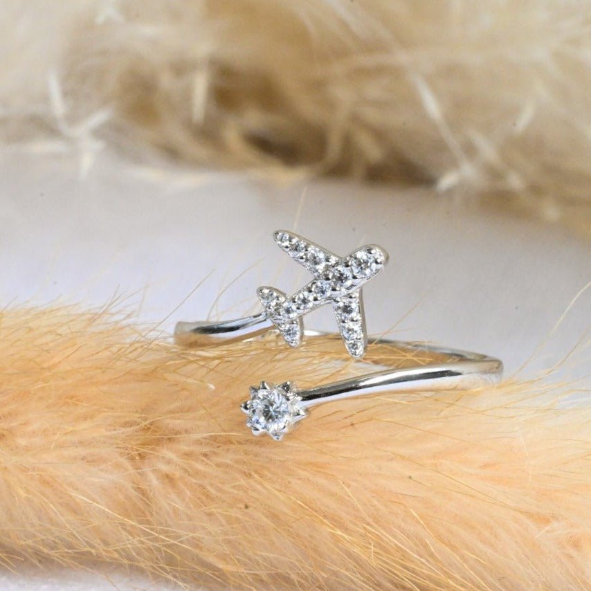 Open Ring "Flying Airplane and Star"