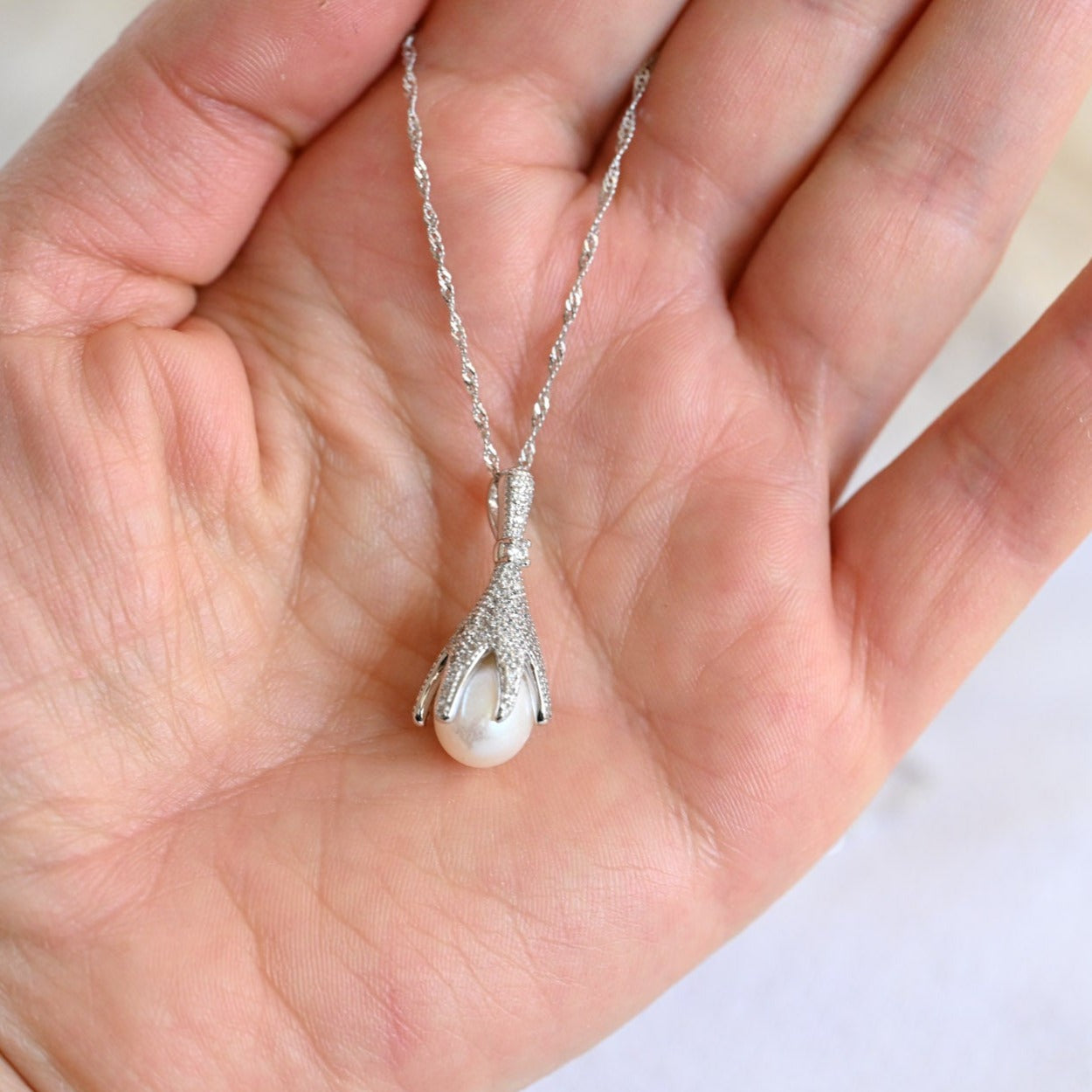 Pearl flower pendant necklace, 925 silver, freshwater pearl