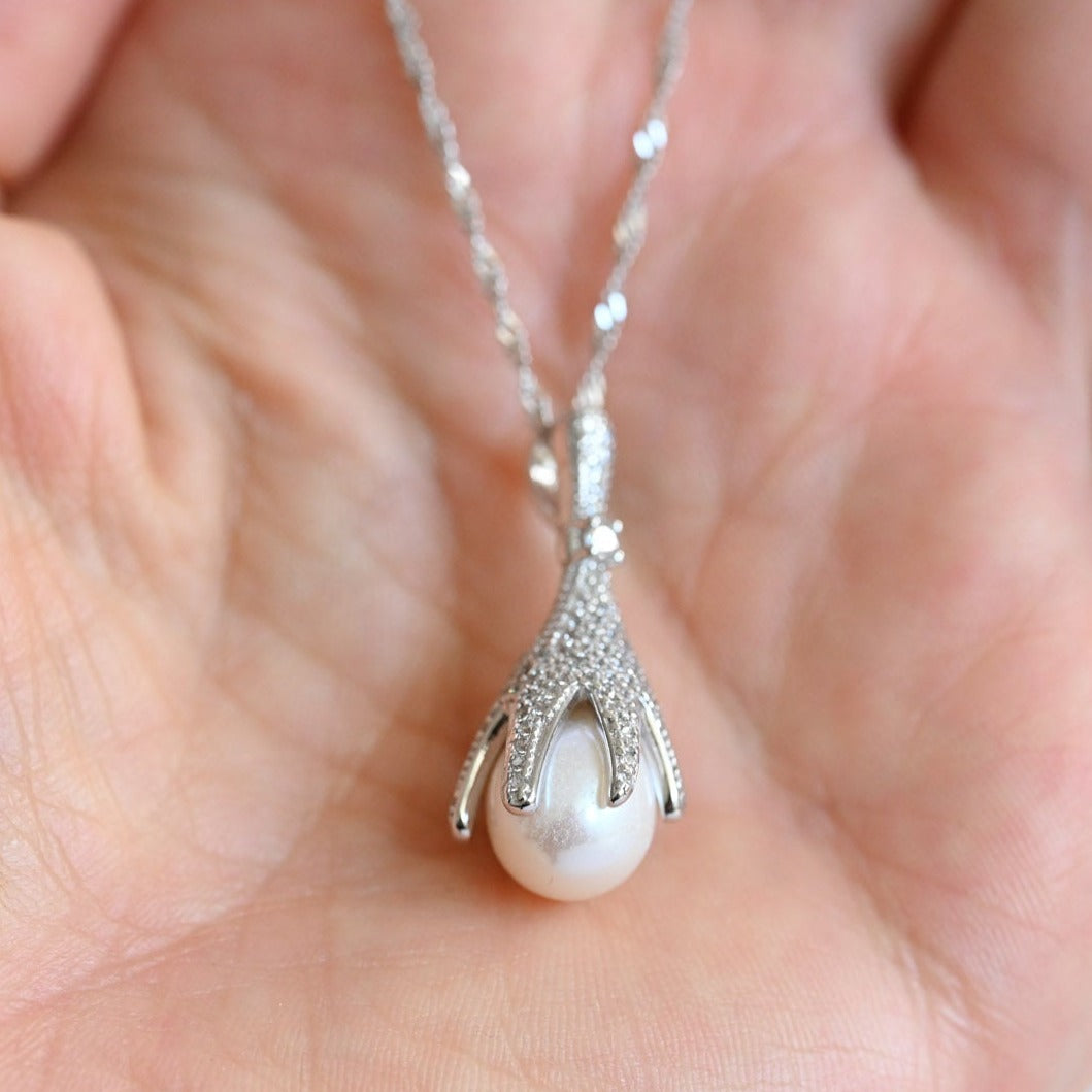 Pearl flower pendant necklace, 925 silver, freshwater pearl