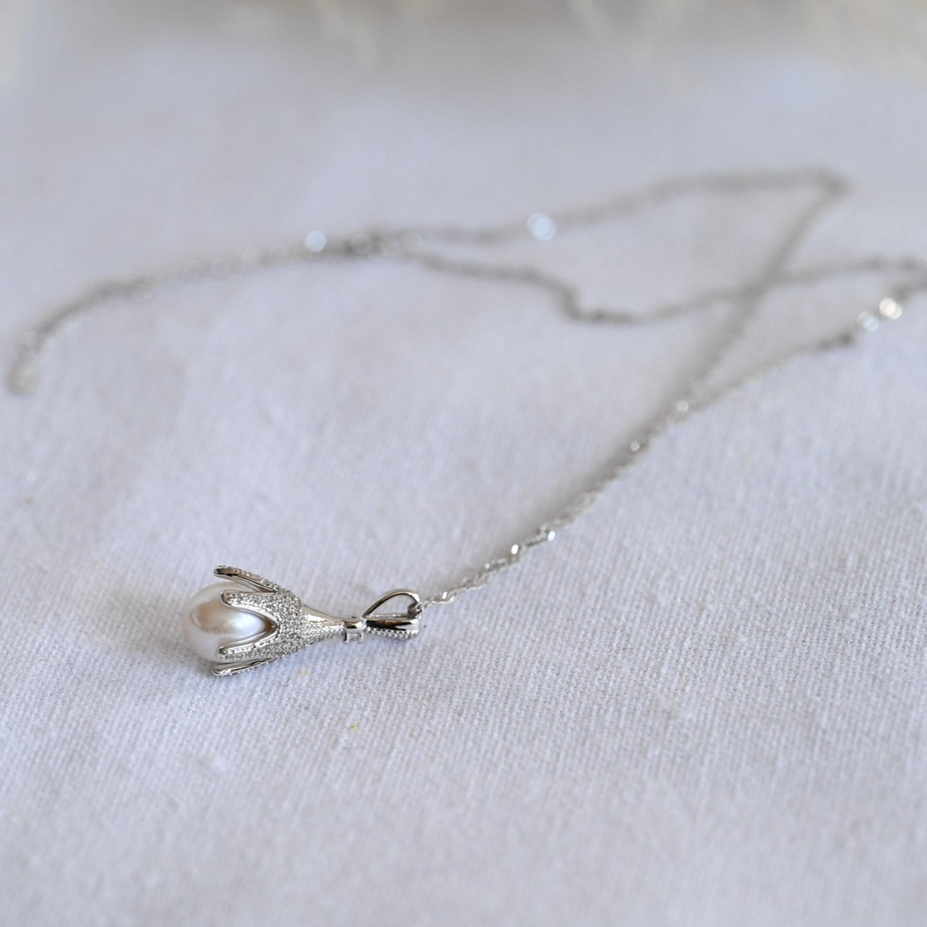Pearl flower pendant necklace, 925 silver, freshwater pearl