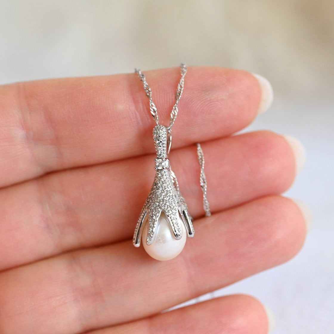 Pearl flower pendant necklace, 925 silver, freshwater pearl