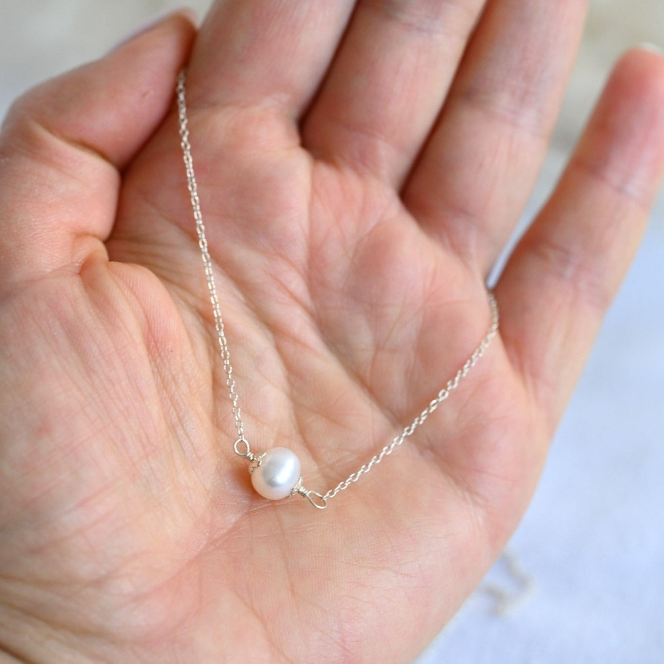 Delicate Minimalist Pearl Necklace made of 925 Sterling Silver
