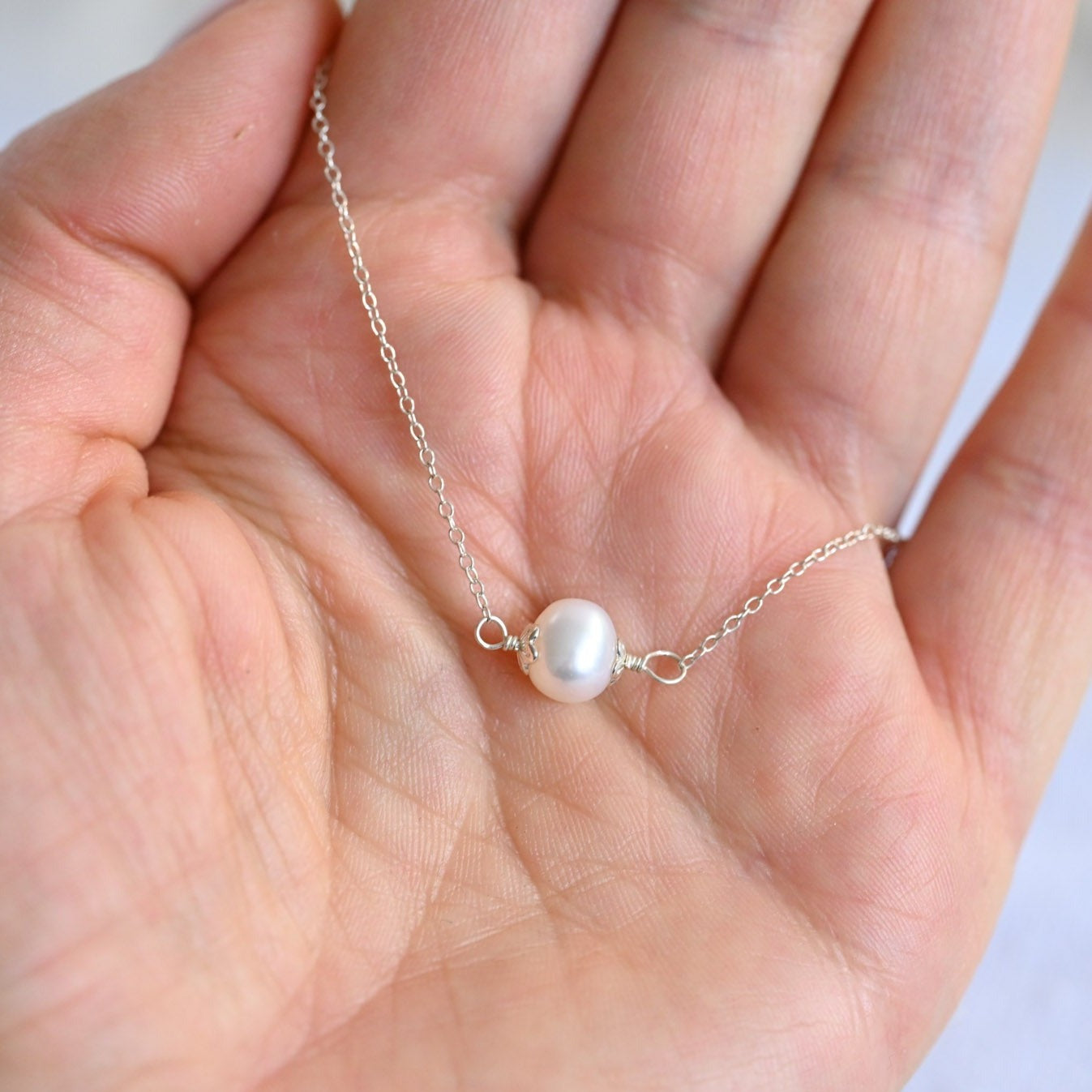 Delicate Minimalist Pearl Necklace made of 925 Sterling Silver