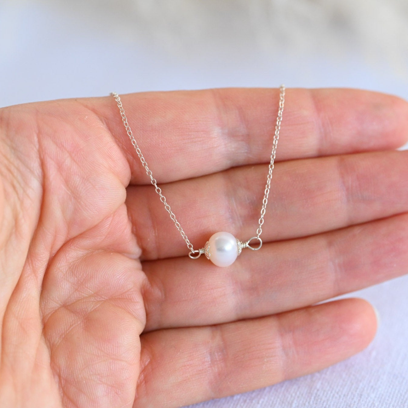 Delicate Minimalist Pearl Necklace made of 925 Sterling Silver