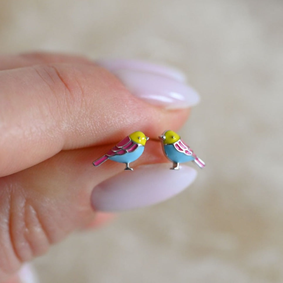 Kleine bunte Vogel Ohrstecker