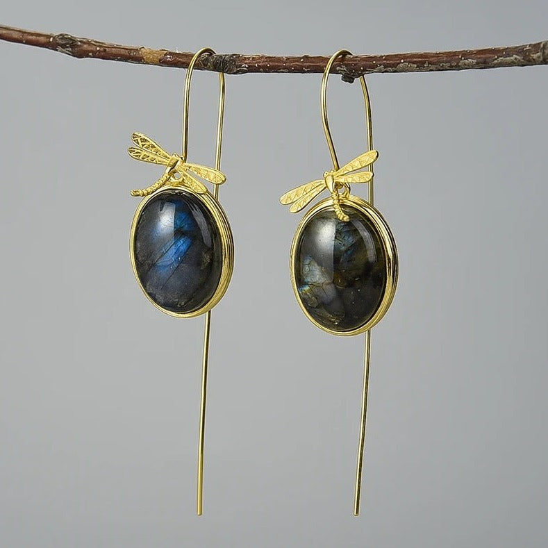 Handmade hanging earrings natural labradorite
