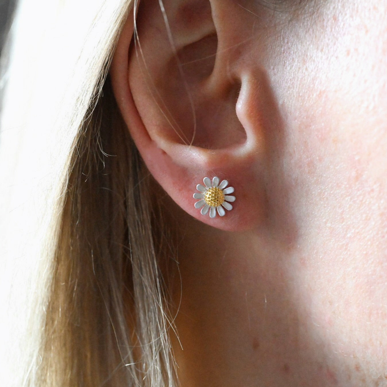 Blooming Sunflower Stud Earrings, 925 Silver, Enamel