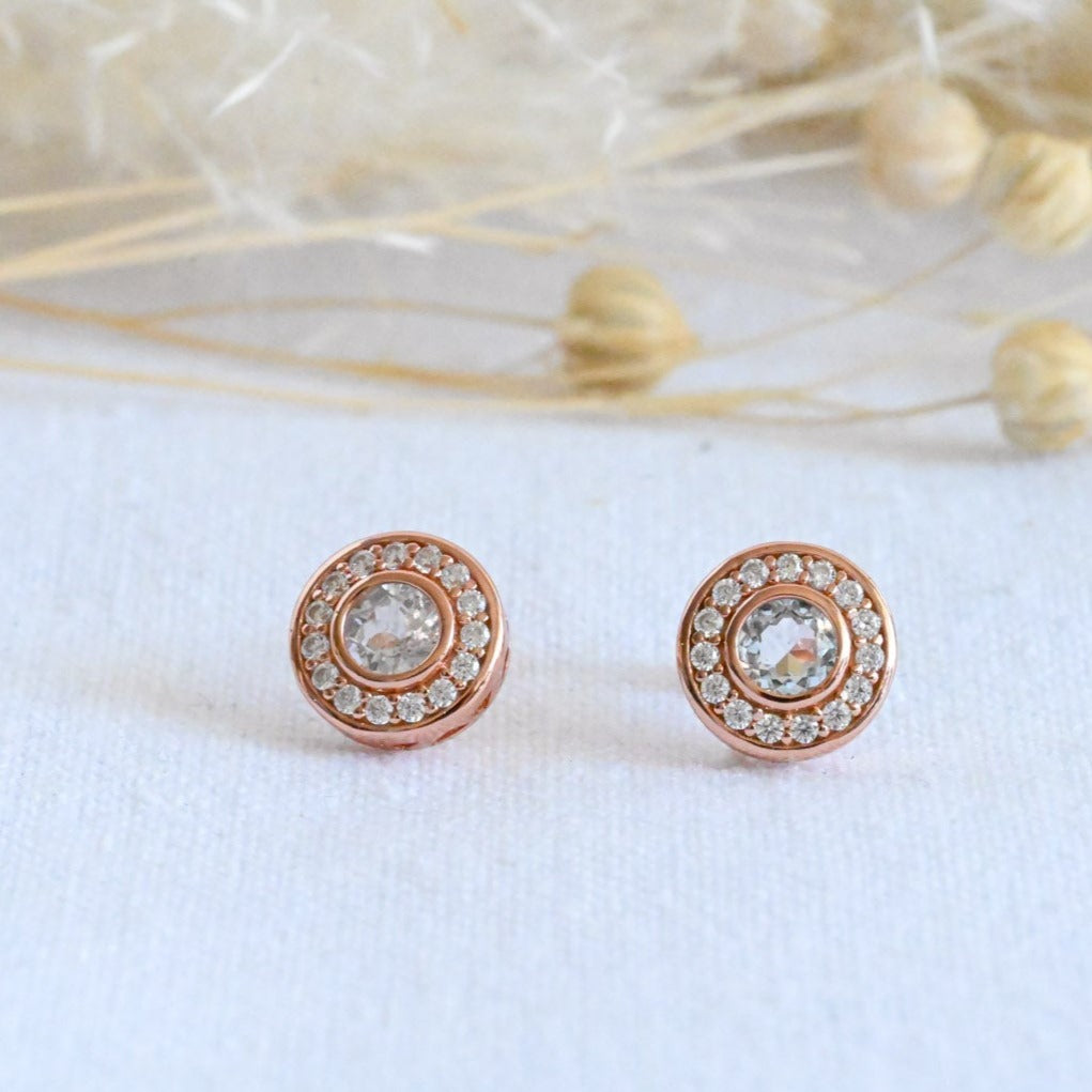 Elegante Kreis Ohrstecker 925er Silber, Roségold, natürlicher Topaz