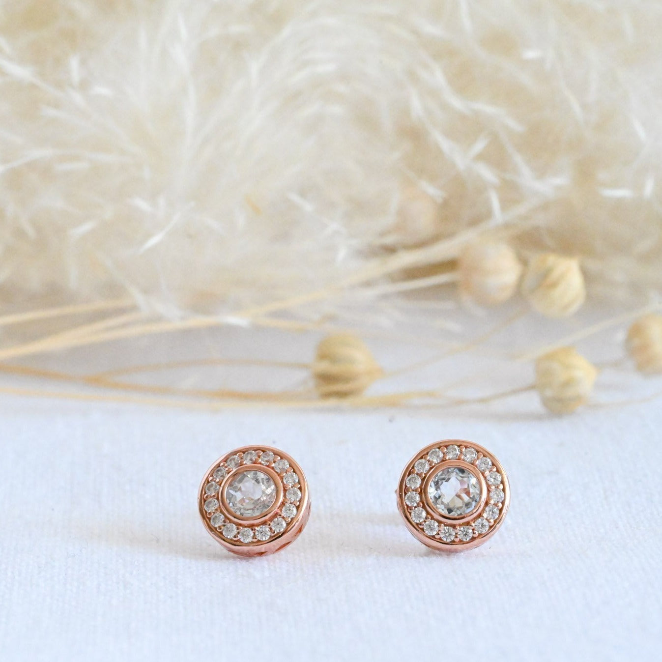 Elegante Kreis Ohrstecker 925er Silber, Roségold, natürlicher Topaz