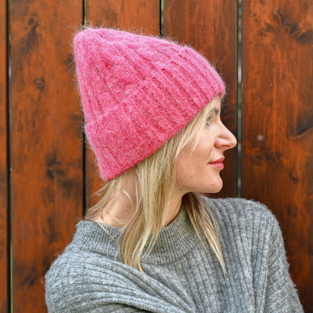 Warm fluffy Angora Beanie, yellow, mint, brick red, white, blue, brown, black