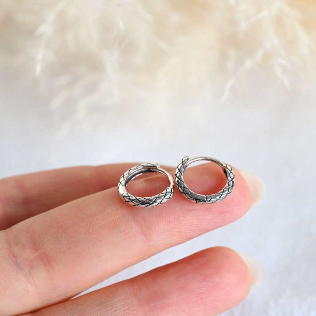 Minimalist silver hoop earrings snake look