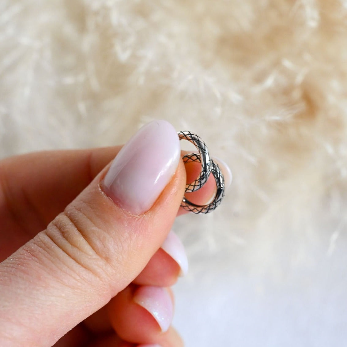 Minimalist silver hoop earrings snake look
