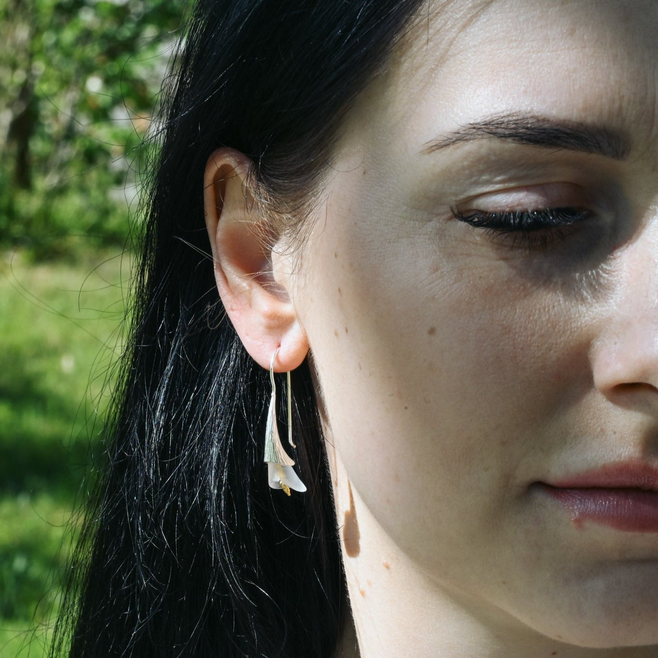 Handmade Crystal Calla Lily Earrings, 925 Silver, 18K Gold