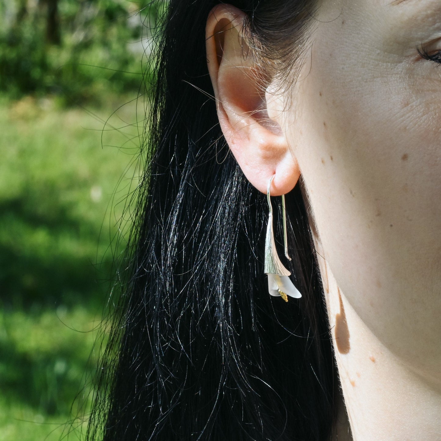 Handmade Crystal Calla Lily Earrings, 925 Silver, 18K Gold