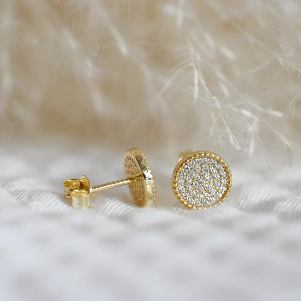 Elegant Circle Disc Stud Earrings Zircon