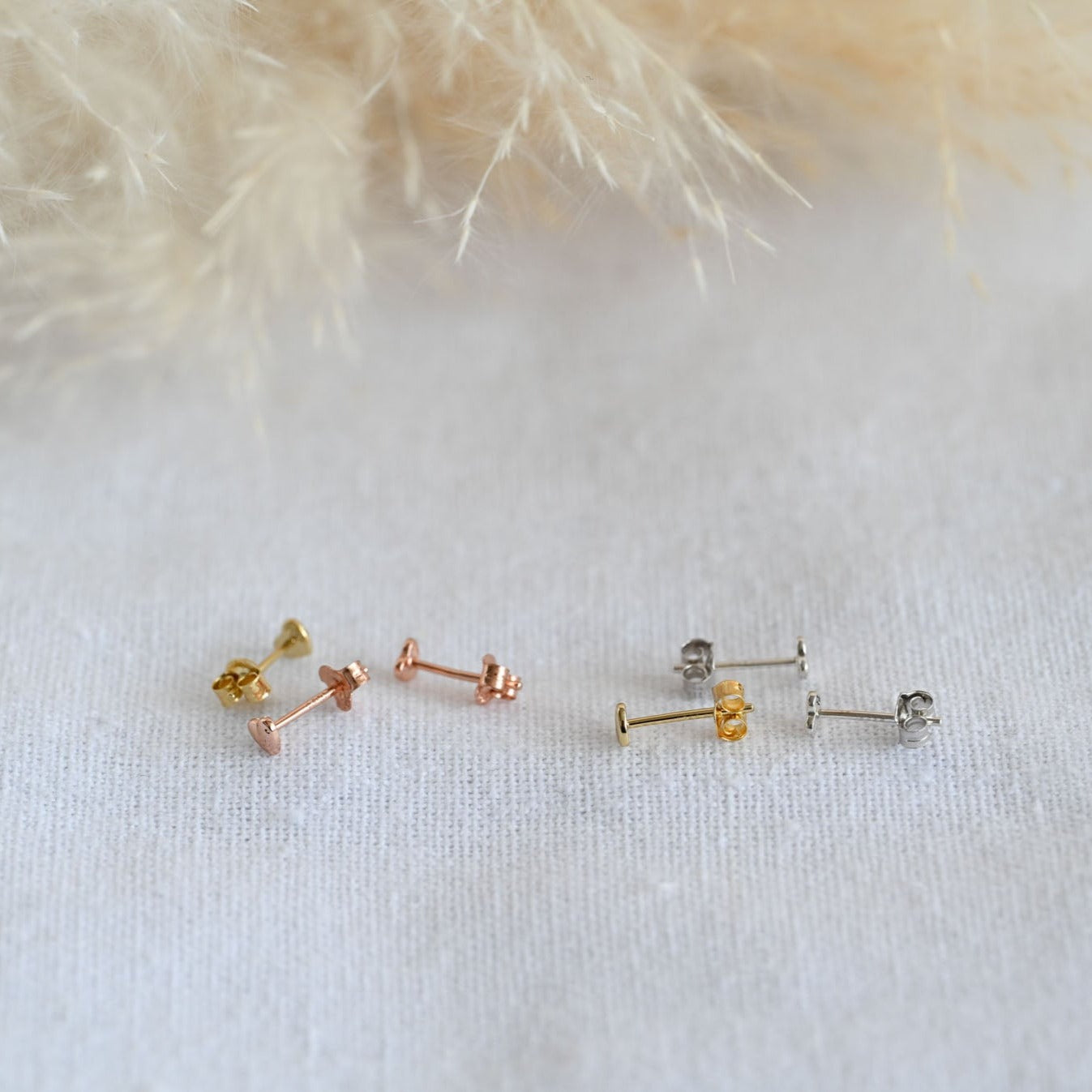 Tiny heart stud earrings, 925 silver, 18K gold, rose gold