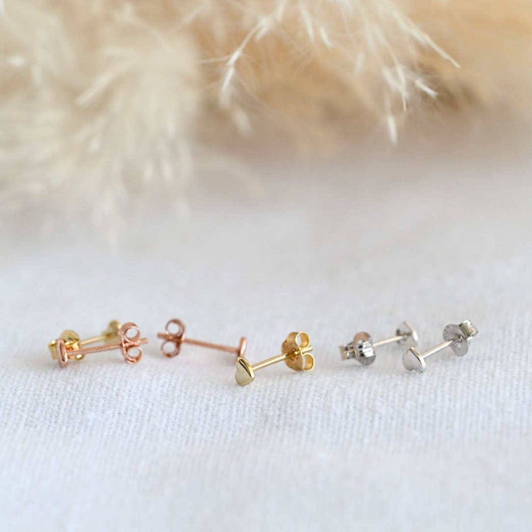 Tiny heart stud earrings, 925 silver, 18K gold, rose gold
