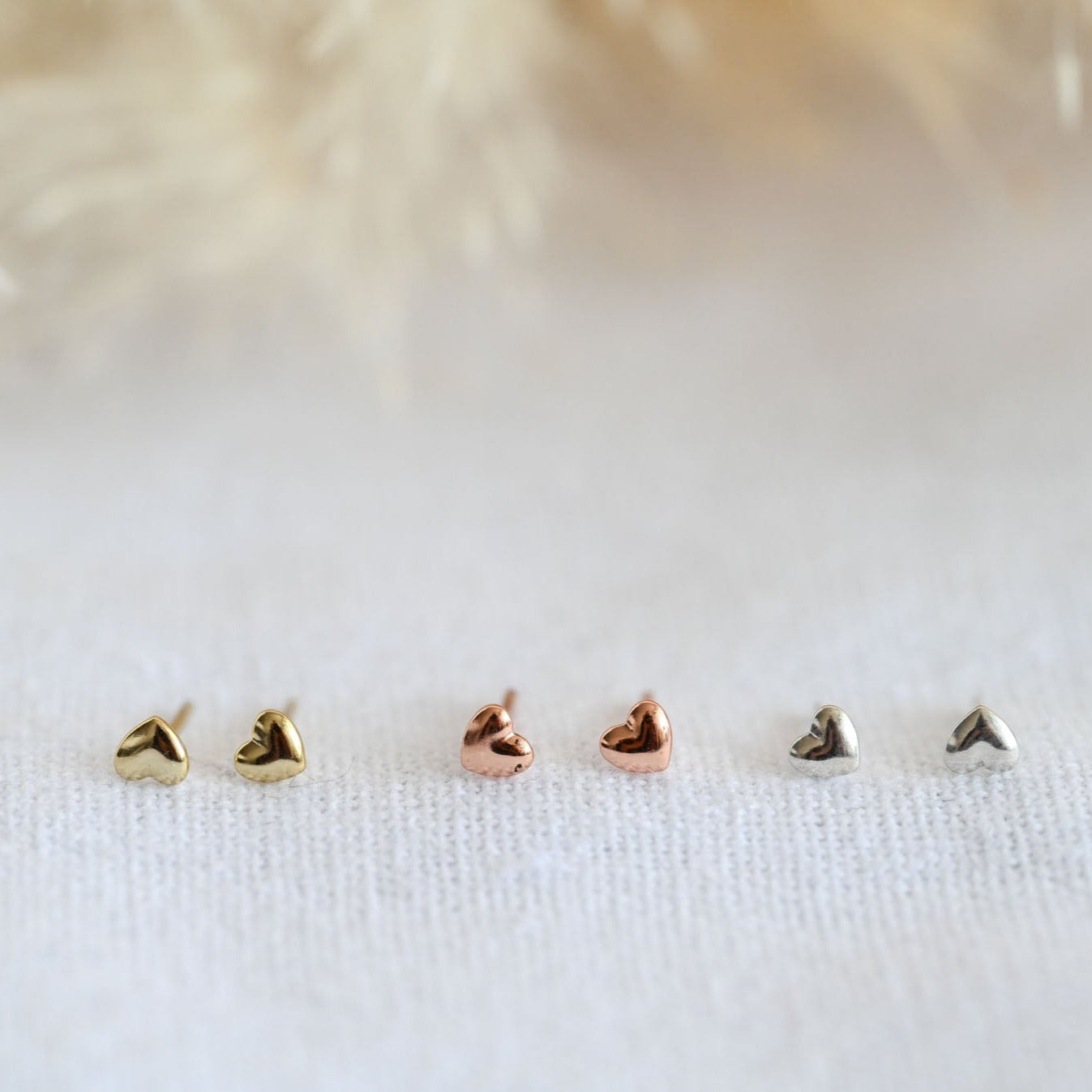 Tiny heart stud earrings, 925 silver, 18K gold, rose gold