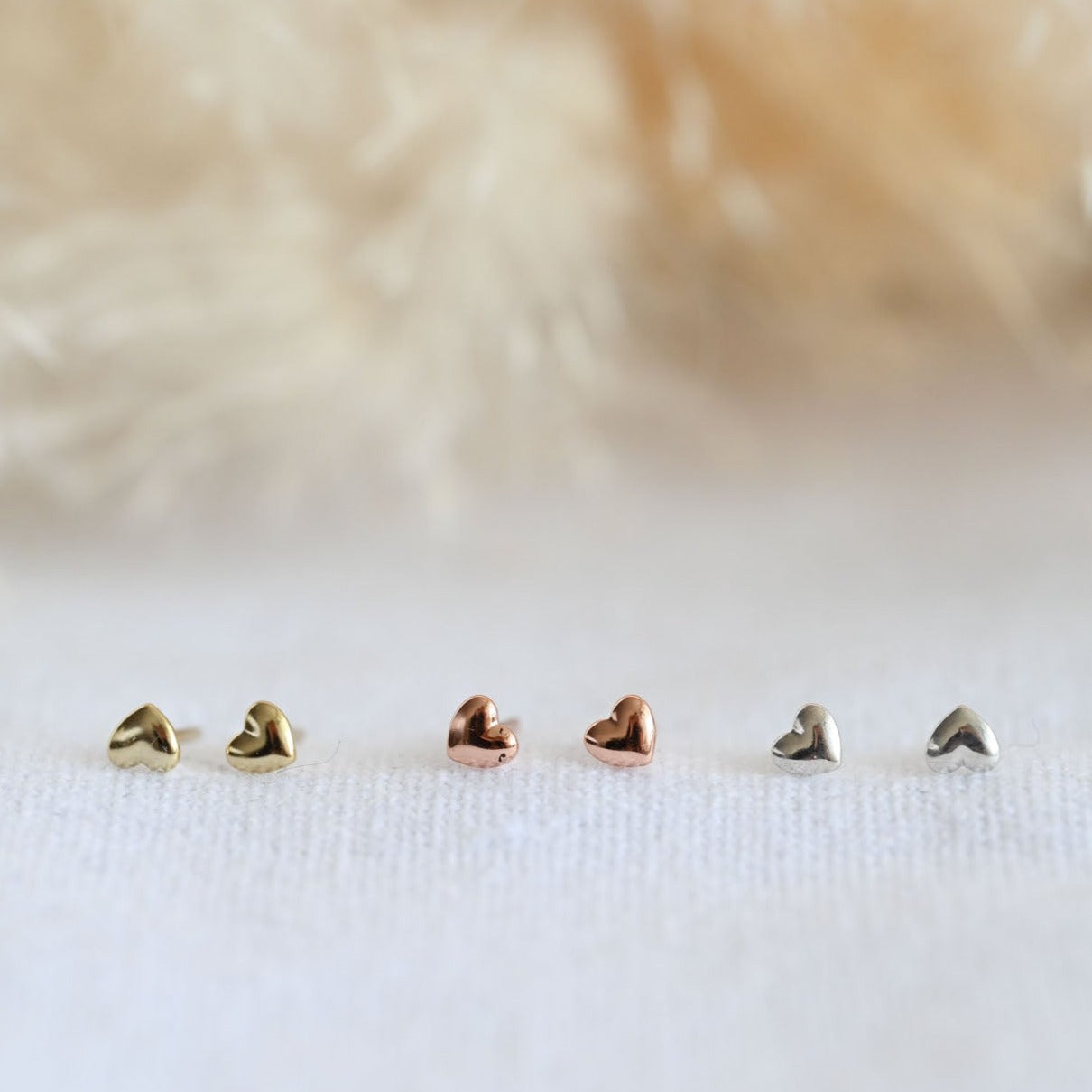 Tiny heart stud earrings, 925 silver, 18K gold, rose gold