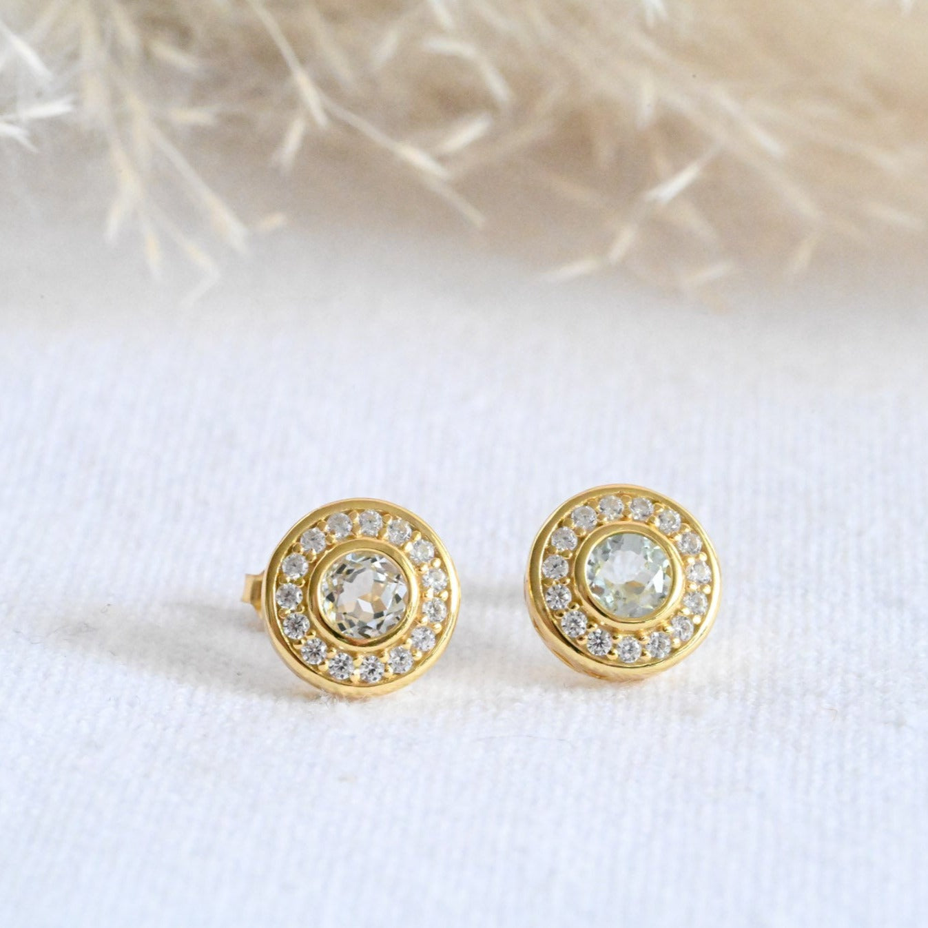 Elegante Kreis Ohrstecker 925er Silber, Roségold, natürlicher Topaz