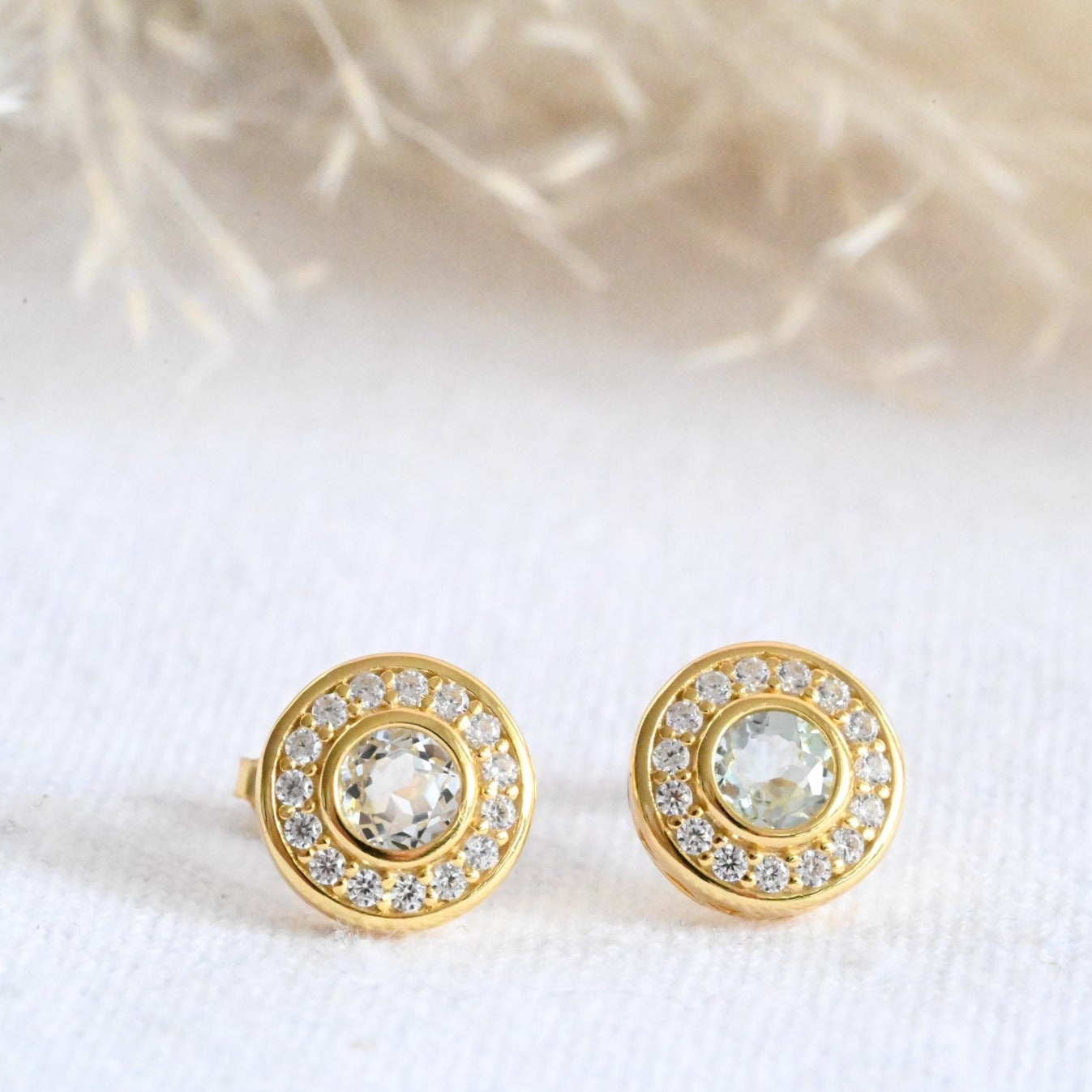Elegante Kreis Ohrstecker 925er Silber, Roségold, natürlicher Topaz