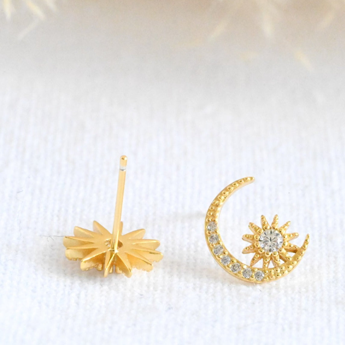 Moon and Stars Stud Earrings, 925 Silver
