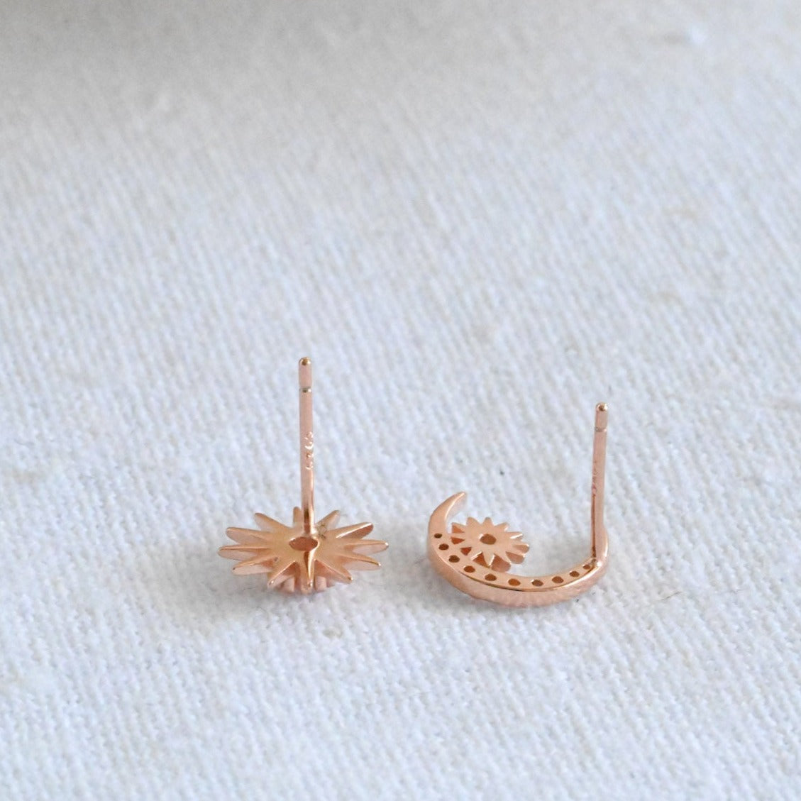Moon and Stars Stud Earrings, 925 Silver