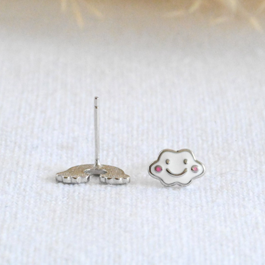 Rainbow and cloud girl earrings, 925 silver enameled