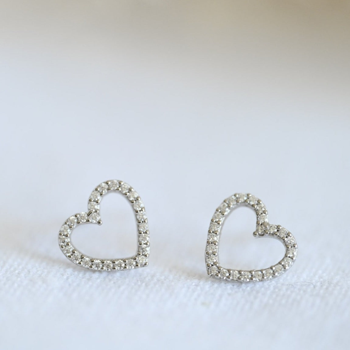 Open Heart Stud Earrings, 925 Silver, Rose Gold