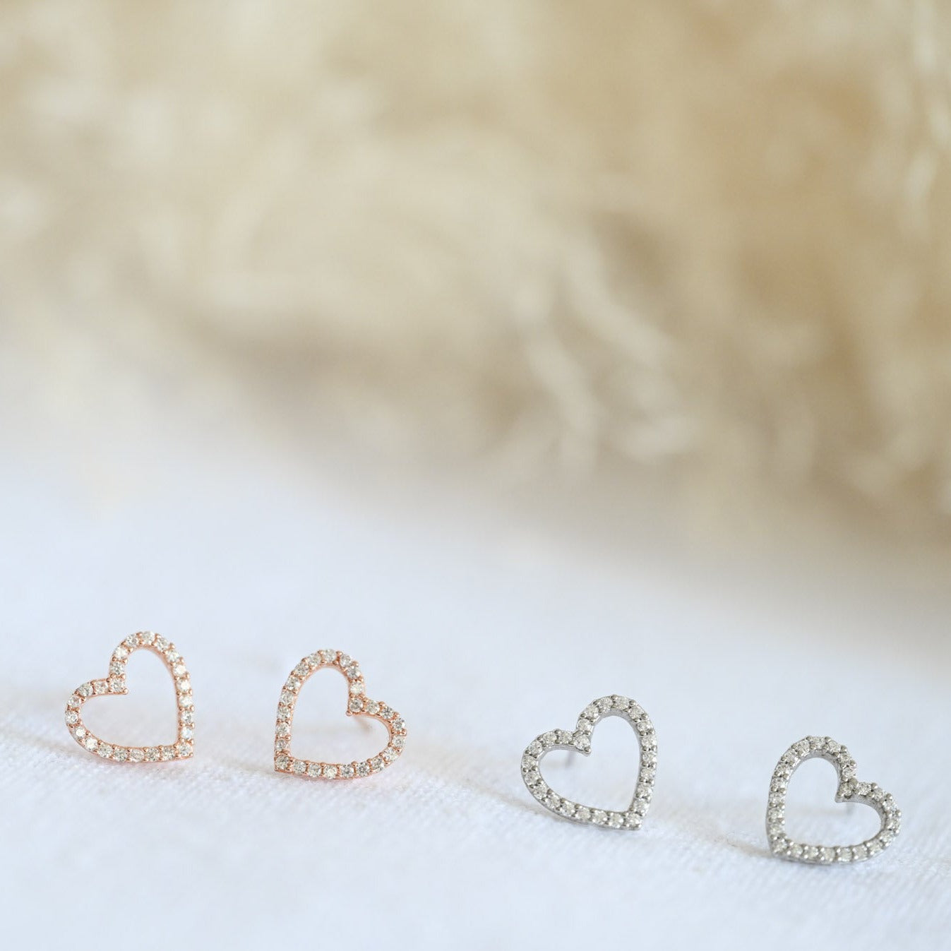 Open Heart Stud Earrings, 925 Silver, Rose Gold