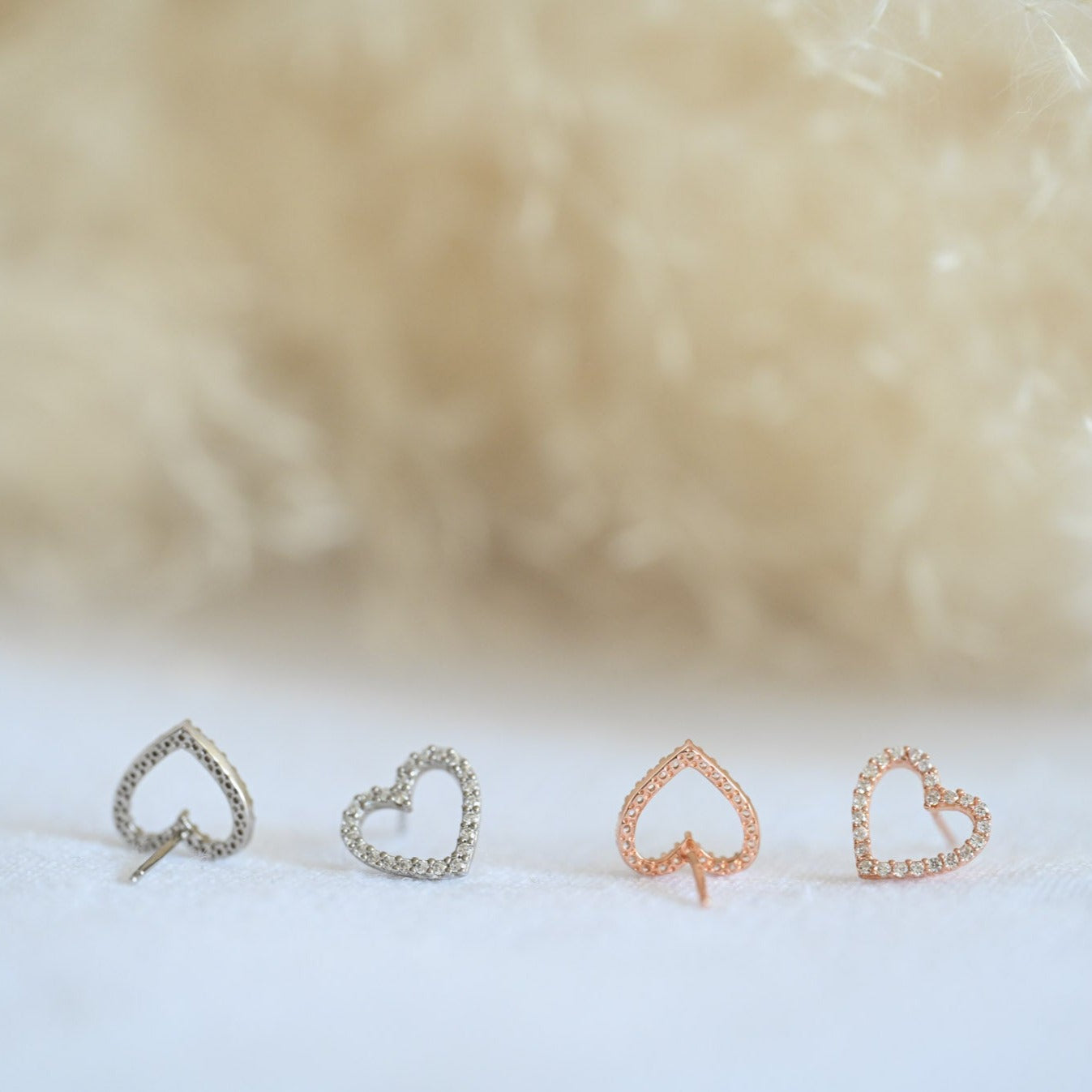 Open Heart Stud Earrings, 925 Silver, Rose Gold